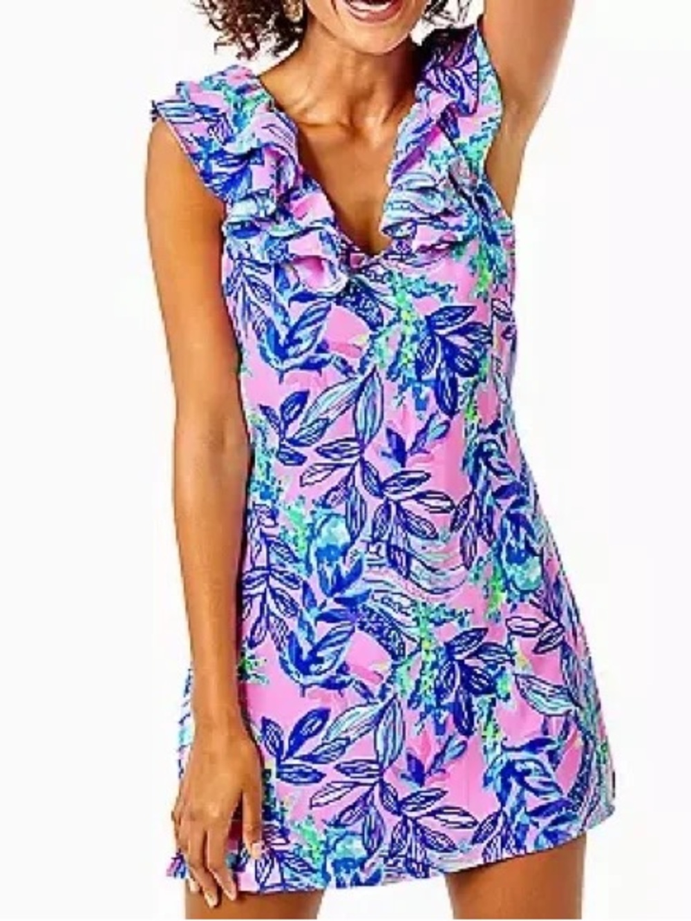 Lilly Pulitzer Linwood Pink Floral Ruffle One-Piece Dress Romper 12